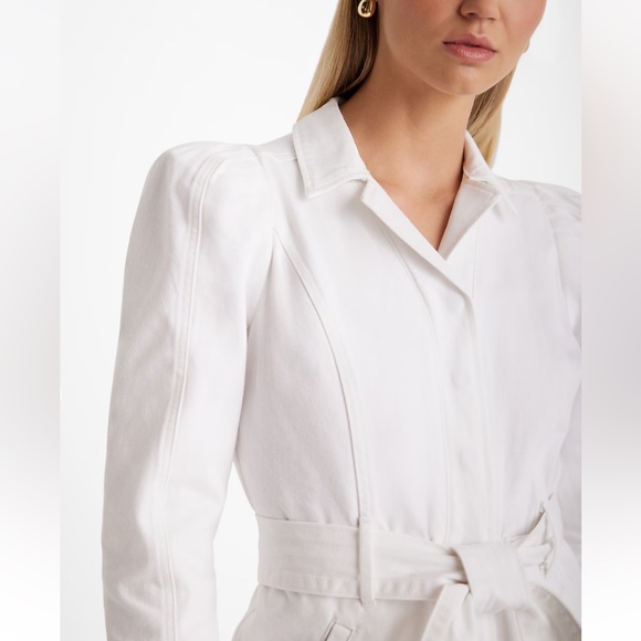 NWT Express Puff Sleeve Tie Waist White Denim Jumpsuit - Picture 4 of 9